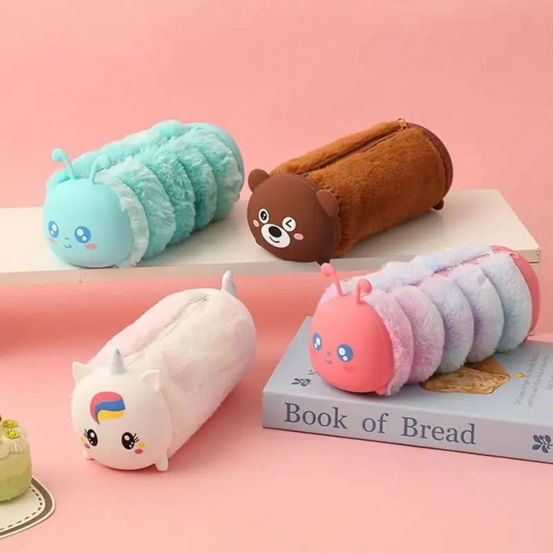 Cute plush cartoon caterpillar pencil pouch