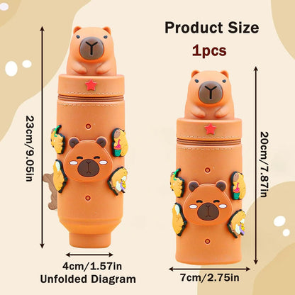 Capybara kawaii silicone pencil case 2 in 1 pen holder
